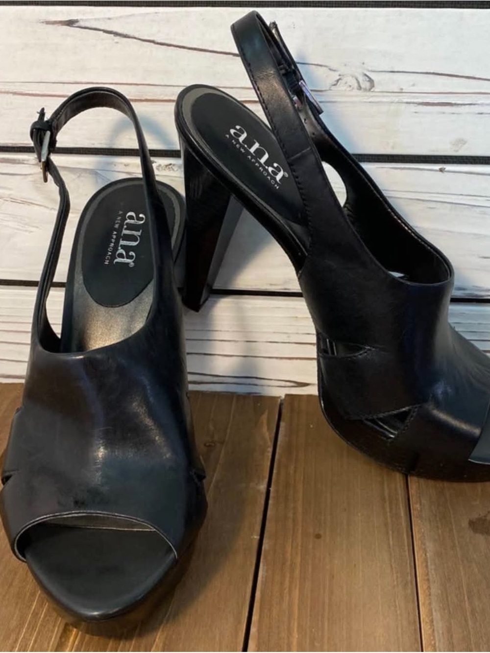 a.n.a Black Peep-Toe Slingback Platform Heels Size 8